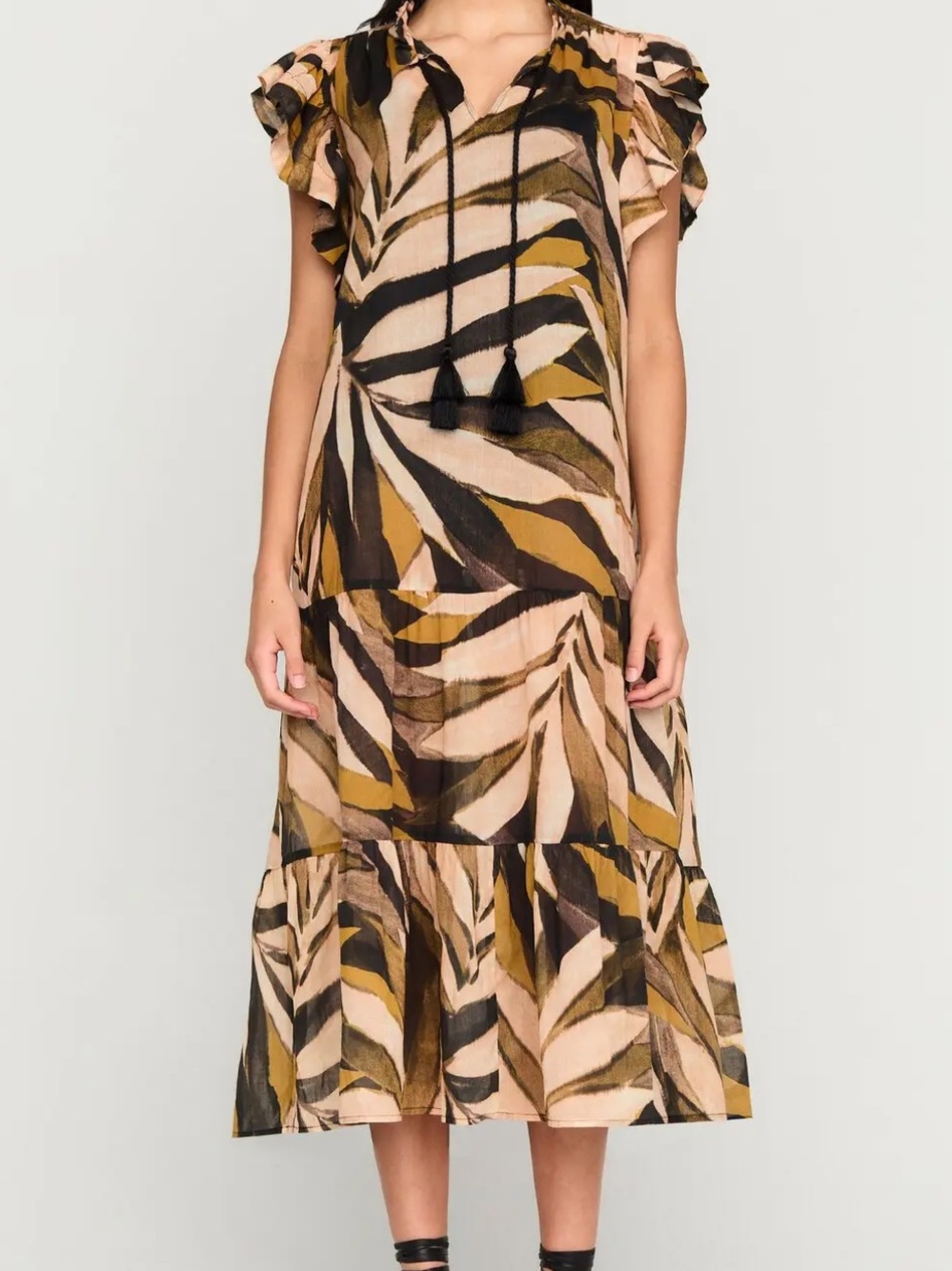 Marie Oliver Dasha Tropical Sand Tiered Cover up Beach Midi Dress